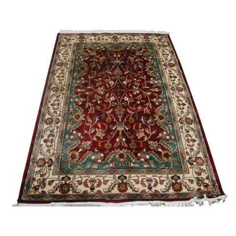Exclusive Love Red Floral Medallion Lovely Area Rug Hand Knotted Wool Silk Carpet (6 X 4)'