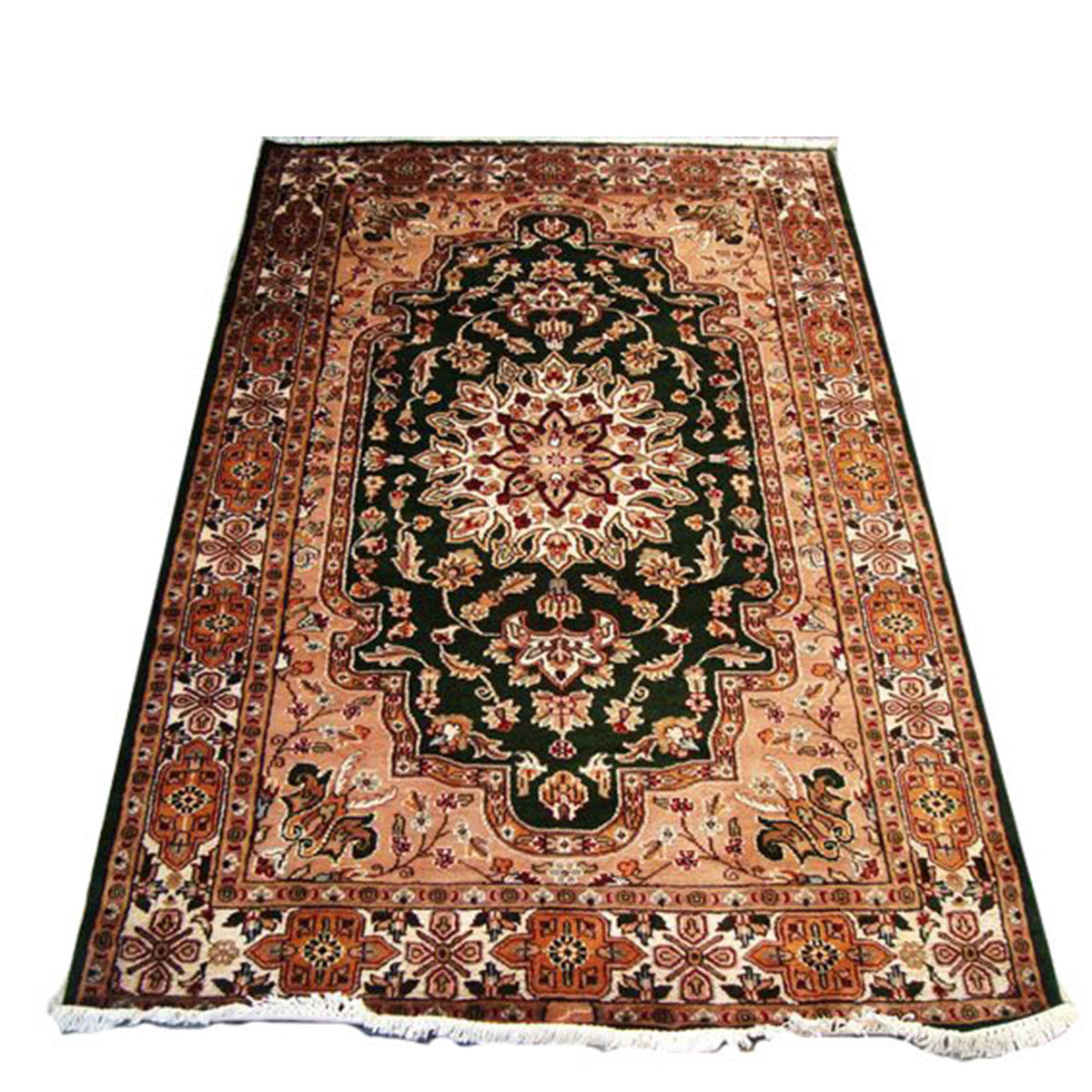 Royal Green Kasha Floral Medallion Hand Knotted Area Rug Wool Silk Carpet (6 X 4)'