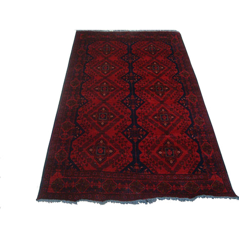 Exclusive Afghan Khal Muhamadi Dark Red Rectangle Area Rug Hand Knotted Wool Carpet (6.5 x 4.0)'