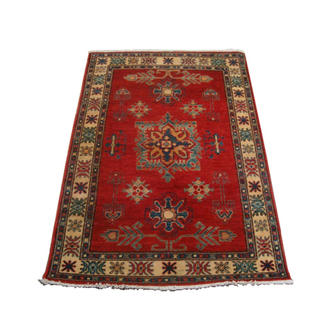 Super Kazak Caucasion Geometric Veg Dyed Ghazni Wool Hand Knotted Rug Carpet (4.7 x 3.2)'