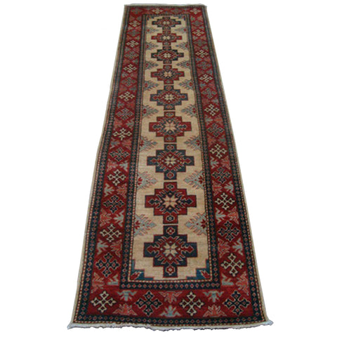 Super Kazak Caucasion Afghan Tribe Vegetable Dyed Ghazni Wool Hand Knotted Runner Rug (9.5 x 2.7)'