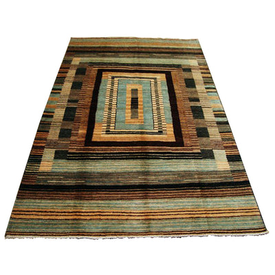 AHMEDANI Modern Afghan Gabbeh Mahal Vegetable Dyed Wool Carpet Hand Knotted Area Rug (8 X 5)'