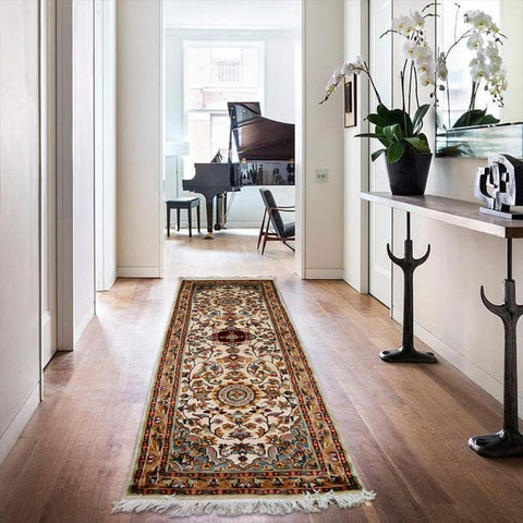 Love Ivory Floral Medallion Hand Knotted Runner Rug Wool Silk Carpet (6 x 2)'