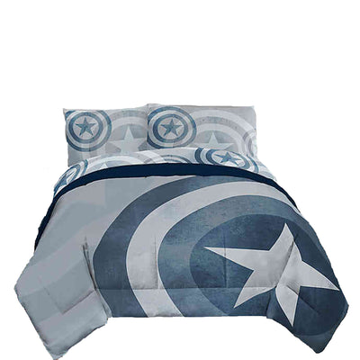 Marvel Captain America Adults Full Size Duvet Cover Set 3 pc - Duvet Cover with 2 Pillowcases [Blue]